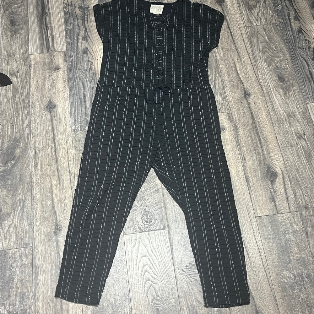 Ace & Jig Black Jumpsuit with Thin White/Blue Stripe